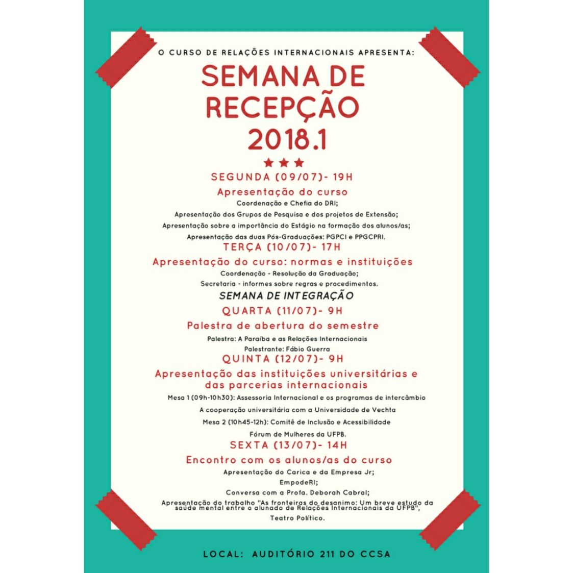 Semana de Recepção 2018 Semana de Recepção 2018