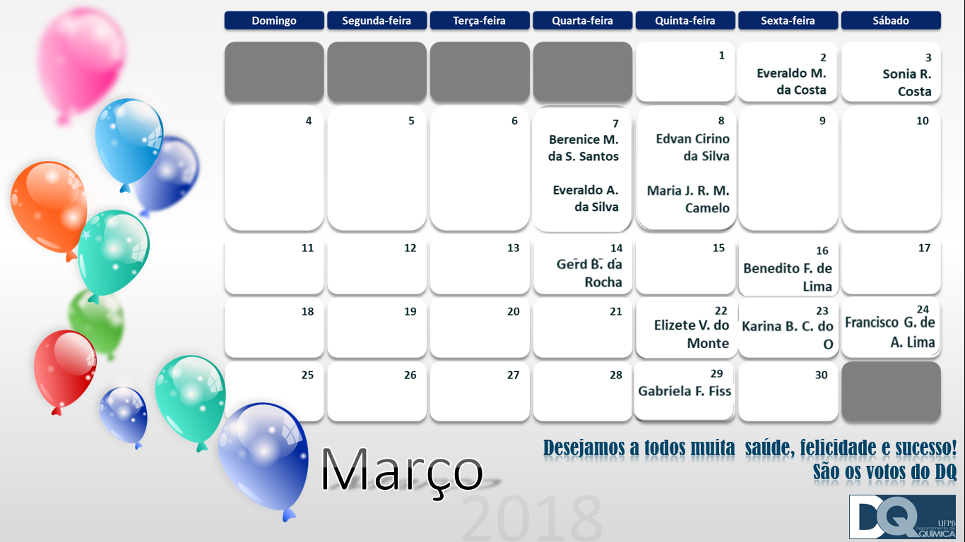 Aniversariantes Março Aniversariantes Março