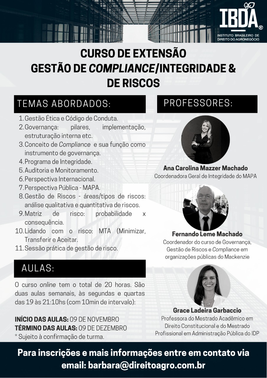 CURSO DE EXENSÃO GESTÃO DE COMPLIANCE/INTEGRIDADE & RISCOS