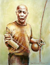 Ilustração de Mestre Pastinha tocando o berimbau