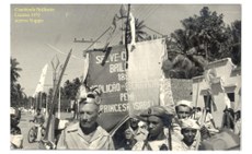 Duas fotos das Cambinda: estandarte e cortejo

