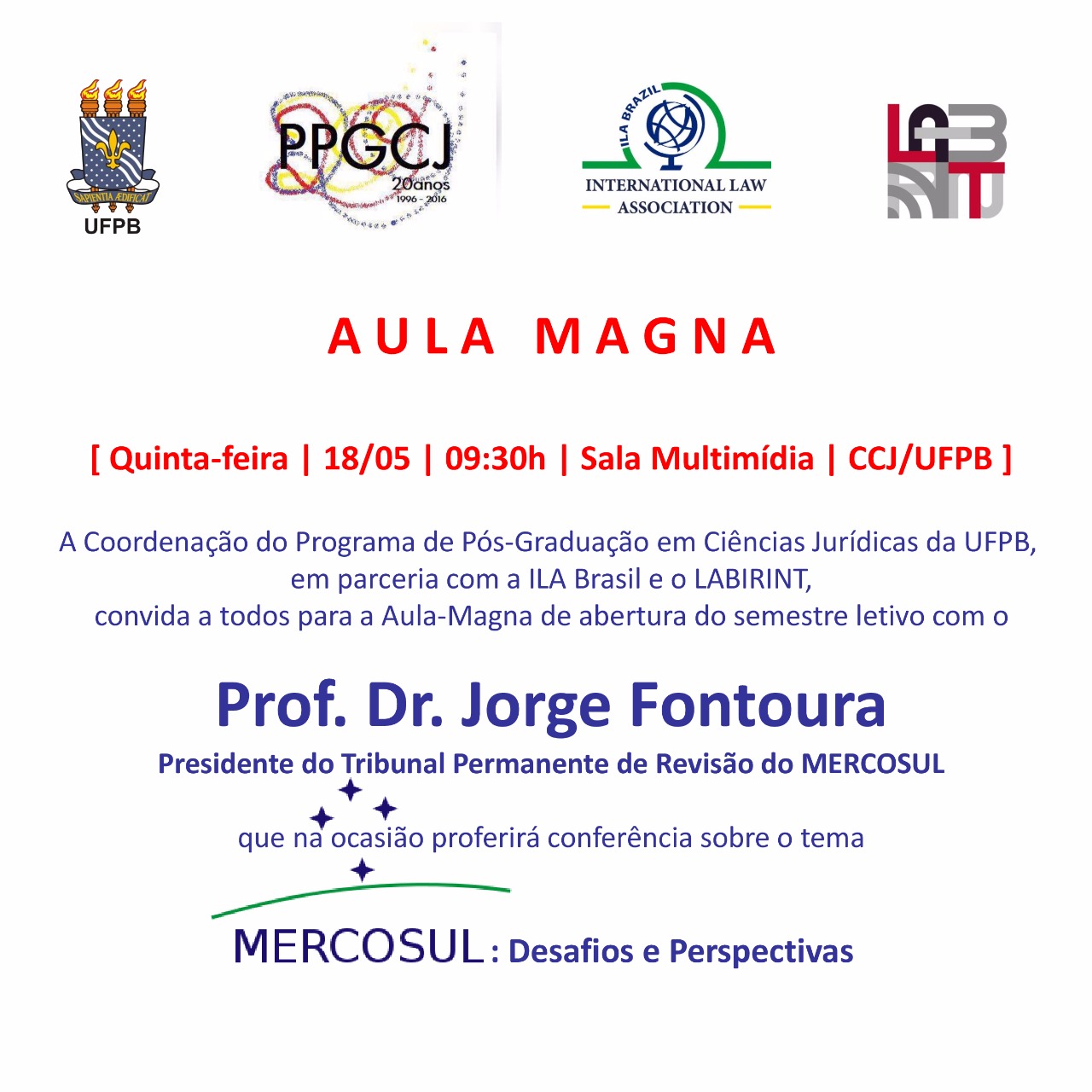 CONVITE - A Coordenação do Programa de Pós-Graduação em Ciências Jurídicas da UFPB