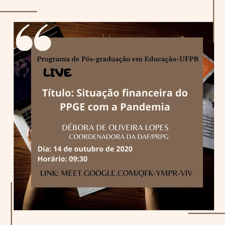 Apresentação da situação financeira do PPGE no contexto da pandemia