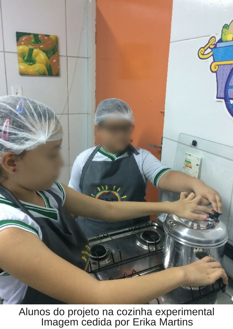 Alunos do projeto na cozinha experimental 