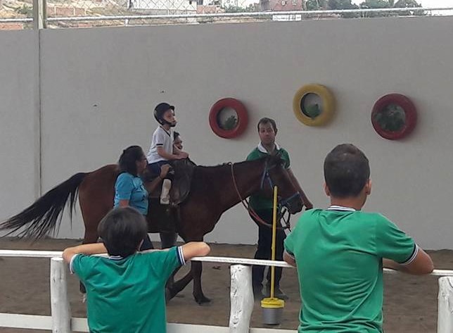 Praticante na equoterapia. IMAGEM- Página da APAE de Areia.