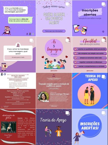 Conteúdo sobre relacionamentos produzido pelo projeto para o Instagram. Imagem: captura de tela do feed do projeto.