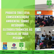 Alunos do Ensino Médio Técnico em Comércio da ECIT João Roberto Borges de Souza e do Colégio Estadual Sesquicentenário, em João Pessoa, participando de uma palestra sobre a importância do descarte adequado dos Resíduos de Equipamentos Eletroeletrônicos (REEs) promovida pelo Projeto de Extensão TREE - Tratamento de Resíduos Eletroeletrônicos, da Universidade Federal da Paraíba (UFPB).